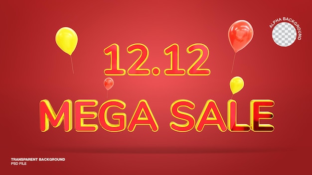 PSD 12 12 big mega sale 3d render isolated psd design