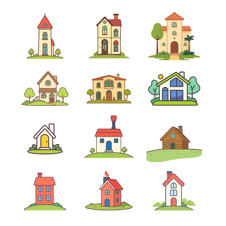 PSD 12 cute house icons pack for real estate
