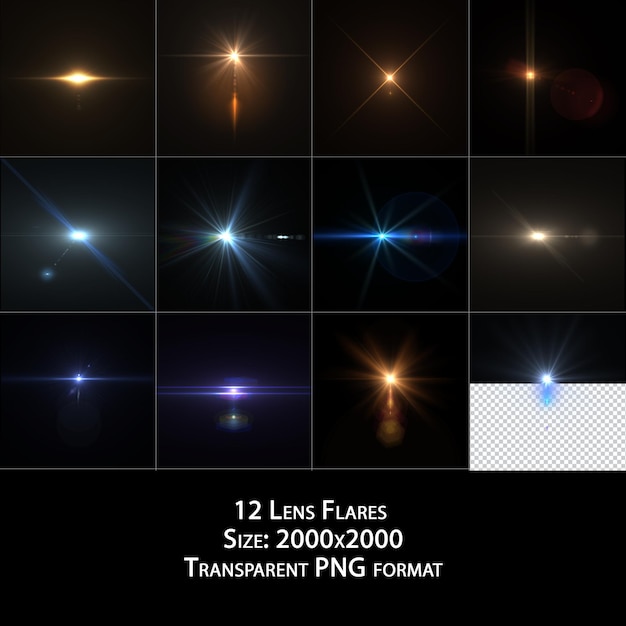 PSD 12 lens flares in transparent png format