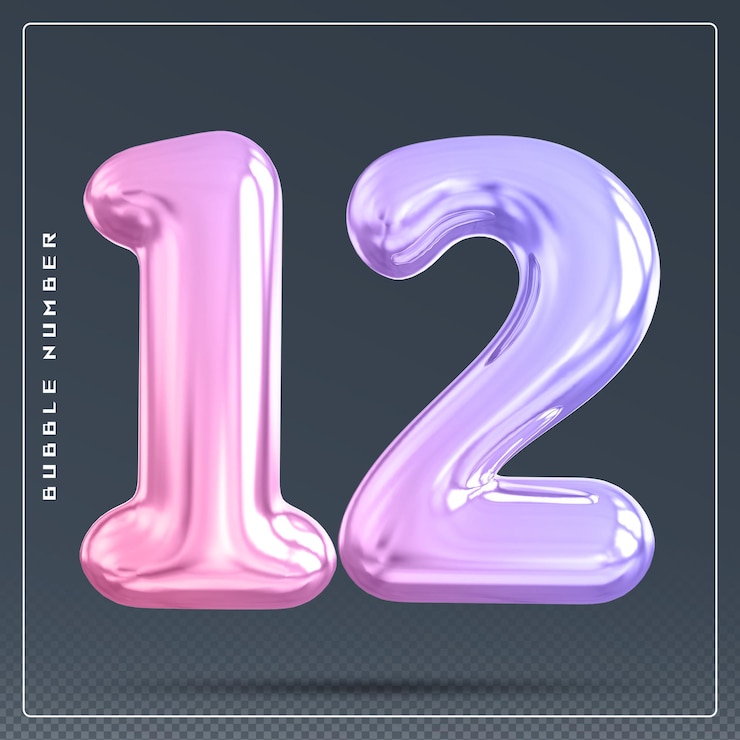 PSD 12 number bubble gradient 3d render