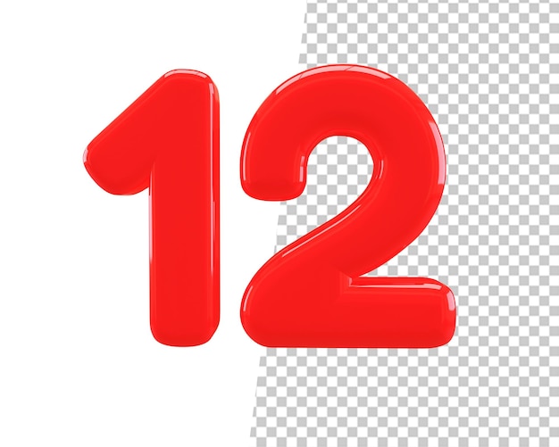 12 number red text 3d render