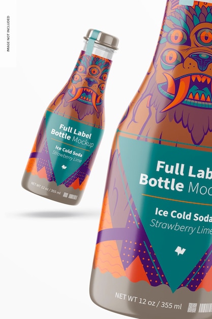 PSD 12 oz full label bottle mockup, close up