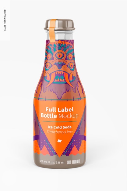 12 oz full label bottle mockup, front view