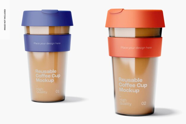 PSD 12 oz reusable coffee cups mockup, front and left view