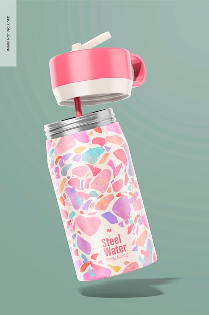 12 oz Water Bottle Mockup Falling