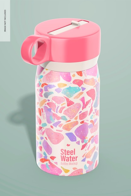 PSD 12 oz water bottle mockup perspective