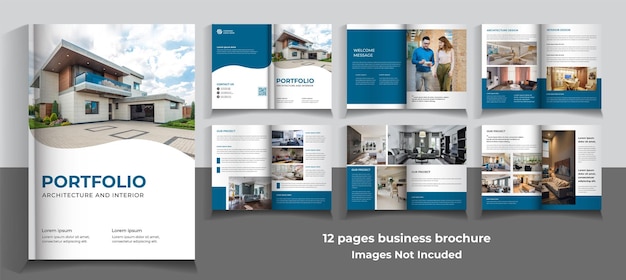 PSD 12 ページの建築とインテリアのパンフレットのテンプレート デザイン