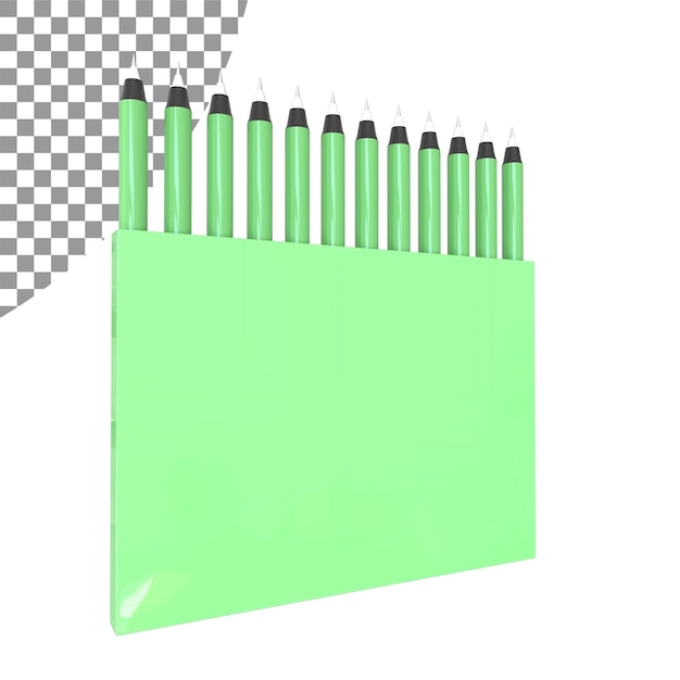 PSD penne da 12 pezzi rendering 3d con colore verde concetti di design educativo