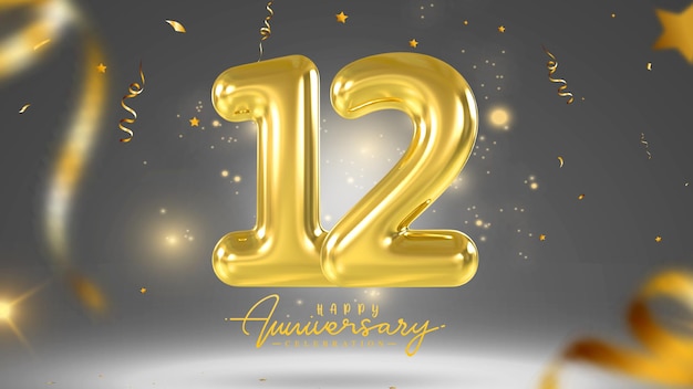PSD 12 years anniversary template gold 3d