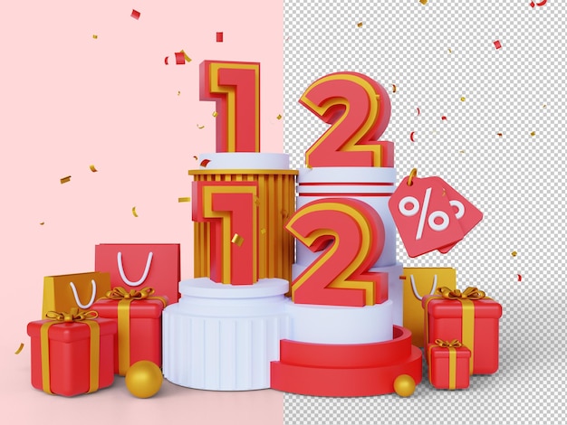 1212 shopping day sale banner 3d render concept 12 December mega sale global shopping world day