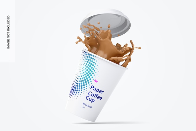 PSD mockup di tazza da caffè in carta da 12 once con splash