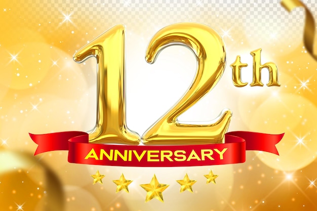 PSD 12th anniversary gold banner 3d