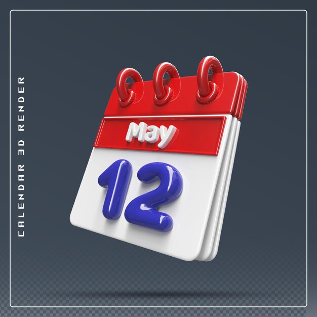 PSD 12th may calendar icon 3d render