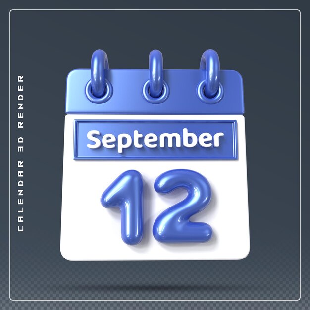 PSD 12th september calendar 3d render