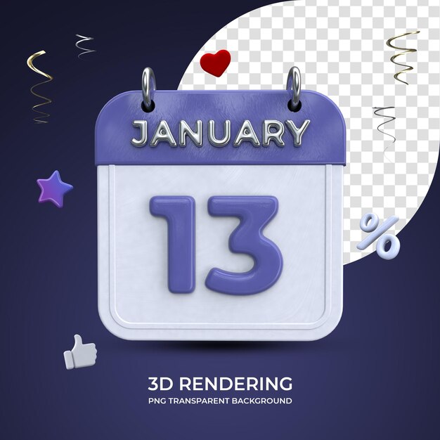 13 januari kalender 3d-rendering