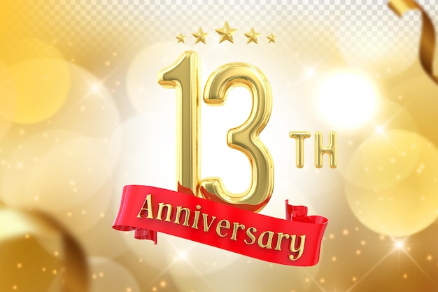 PSD 13° anniversario gold banner 3d