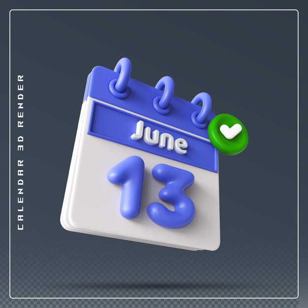 PSD 13th june calendar with checklist icon 3d render