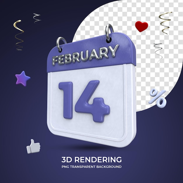 14 februari kalender 3d-rendering geïsoleerde transparante achtergrond