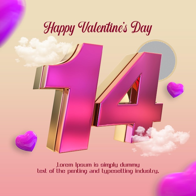 PSD 14 february happy valentines day 3d render