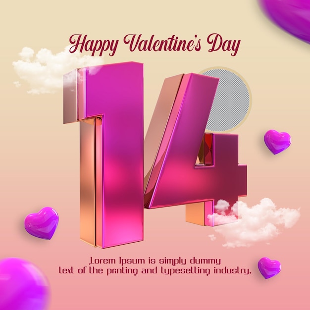 PSD 14 febbraio buon san valentino rendering 3d