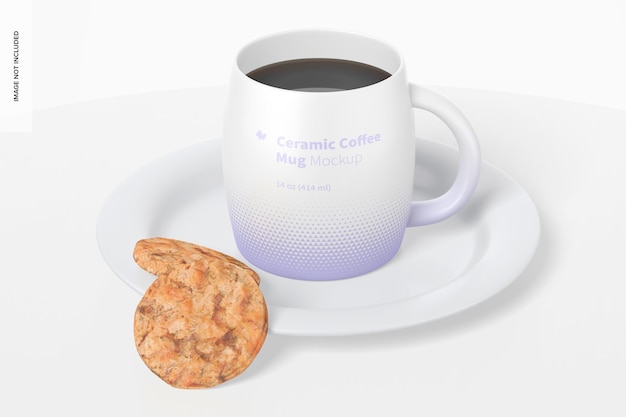 Tazza da caffè in ceramica da 14 once con mockup di biscotti