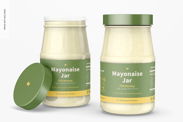 14 oz mayonnaise jars mockup, opened and closed