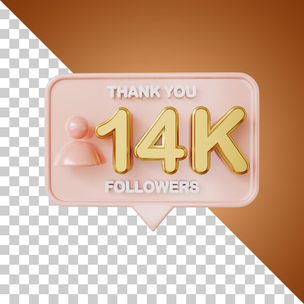 14k followers gold 3d rendering