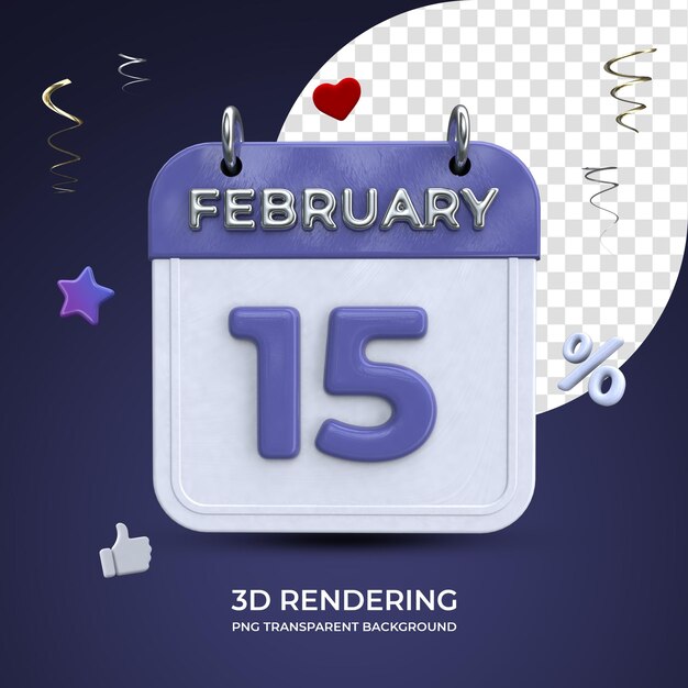 15 february calendar 3d rendering