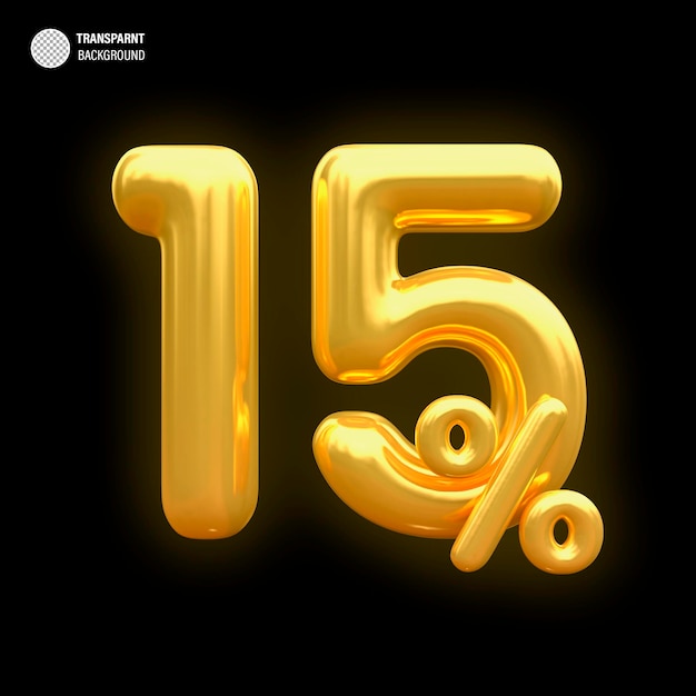 PSD 15% gouden ballon met gouden aanbod in 3d rendering
