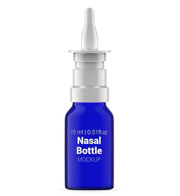 PSD flacone spray nasale in vetro blu da 15 ml mockup