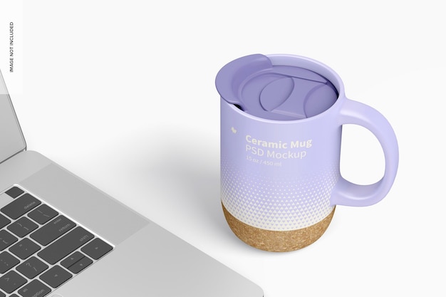 PSD 15 oz ceramic mug with lid mockup