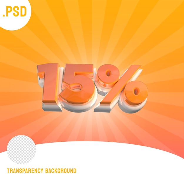 PSD 15 percent 3d render with orange background