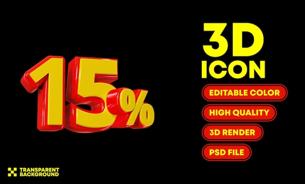 15 percent discount 3d rendering icon text editable color high quality