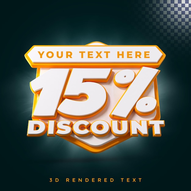 15 percent discount 3d rendering isolated badge with alpha background