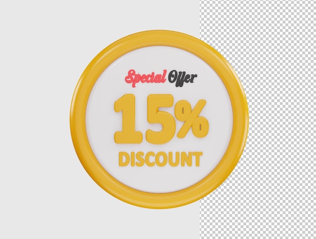 15 percent discount special offer icon 3d rendering vector illustration