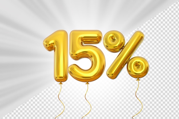 3d에서 빨간색 제안이 있는 15% 골드 풍선