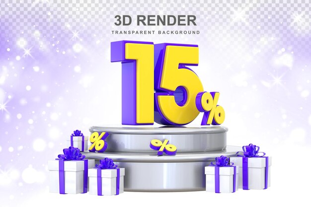 PSD 15 percent promotion with gift 3d