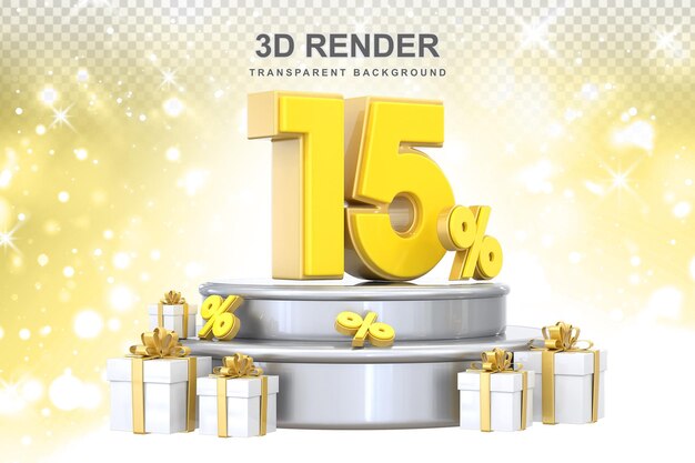 PSD 15 percent promotion with gift 3d