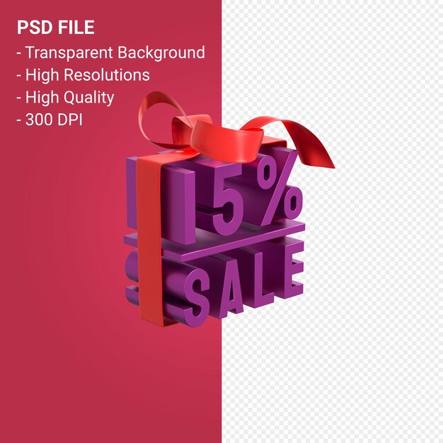 PSD 弓とリボンの 3 d デザインが分離された 15% の販売