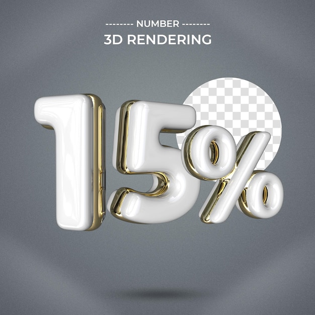 15 percent Text Style 3d rendering transparent background