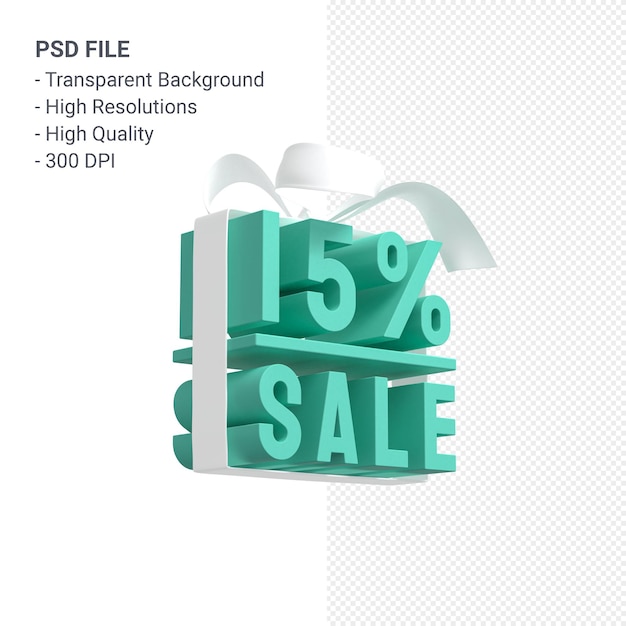 15% sale with bow and ribbon 3d design isolated