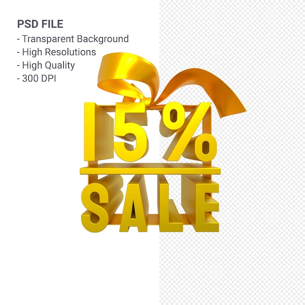 15% sale with bow and ribbon 3d design