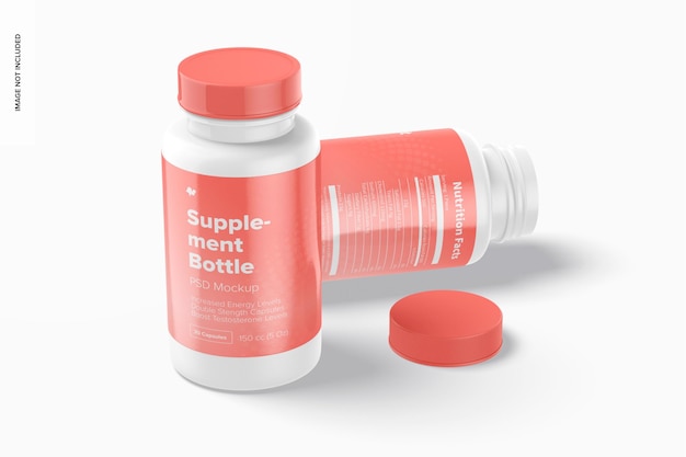 150 cc supplement bottles mockup, closed and opened