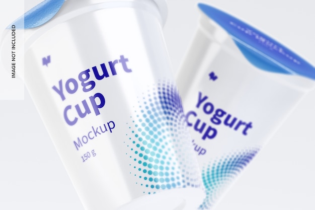 Primo piano del mockup di tazze di yogurt da 150 g