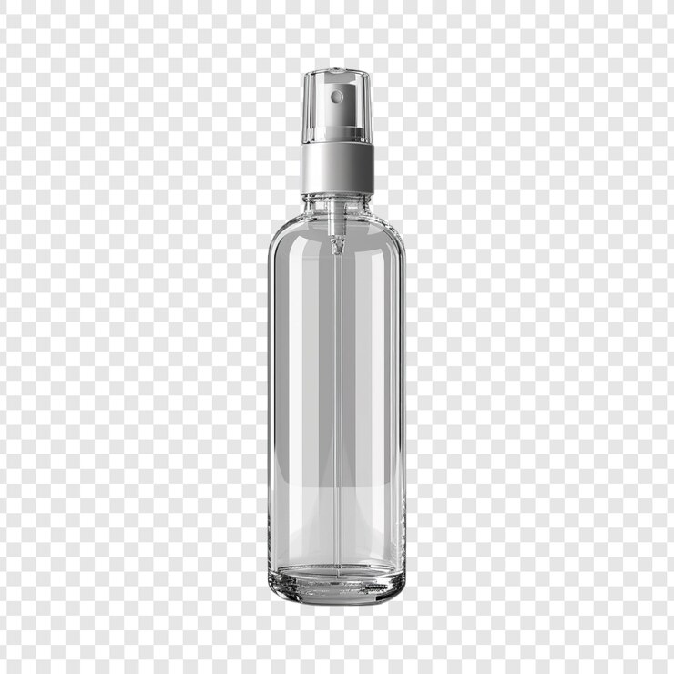 150ml Clear Glass Cosmetic Bottle Mockup on transparent background