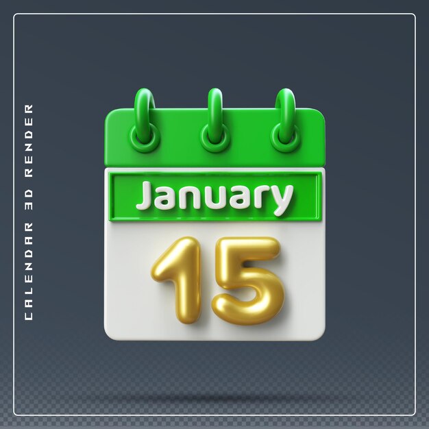 PSD 1 月 15 日カレンダー アイコン 3 d レンダリング