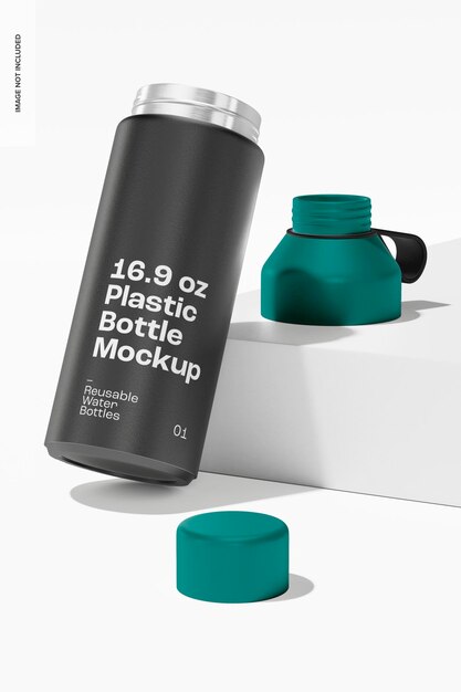 PSD 16.9 oz plastic bottle mockup, leaned