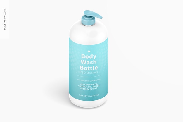 16 oz Body Wash Bottle Mockup, Isometric View