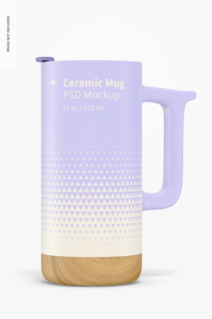 16 oz Ceramic Mug with Wood Base Mockup
