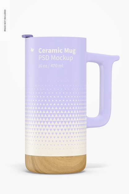 PSD 16 oz ceramic mug with wood base mockup